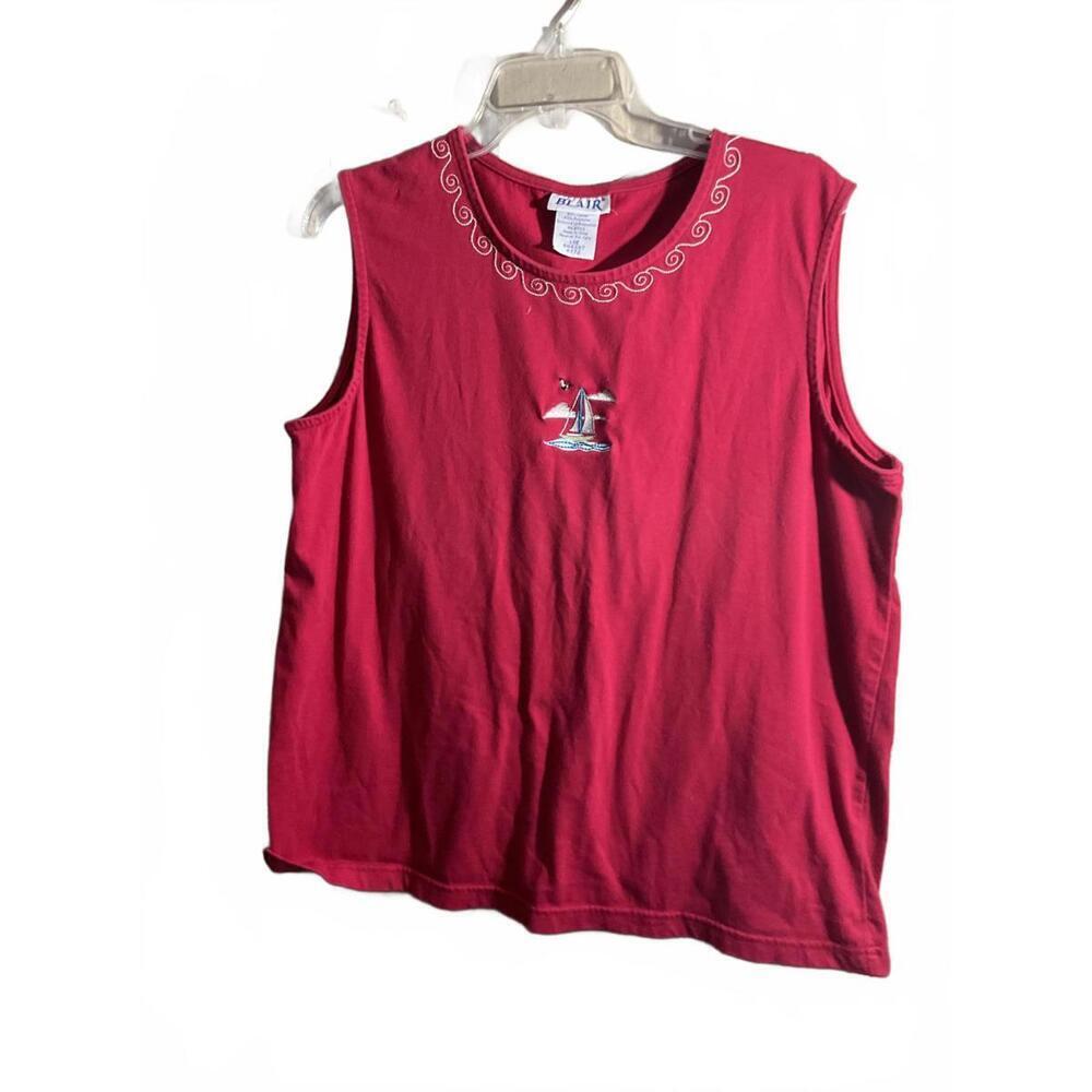 Blair Embroidered Red Sleeveless Top Large